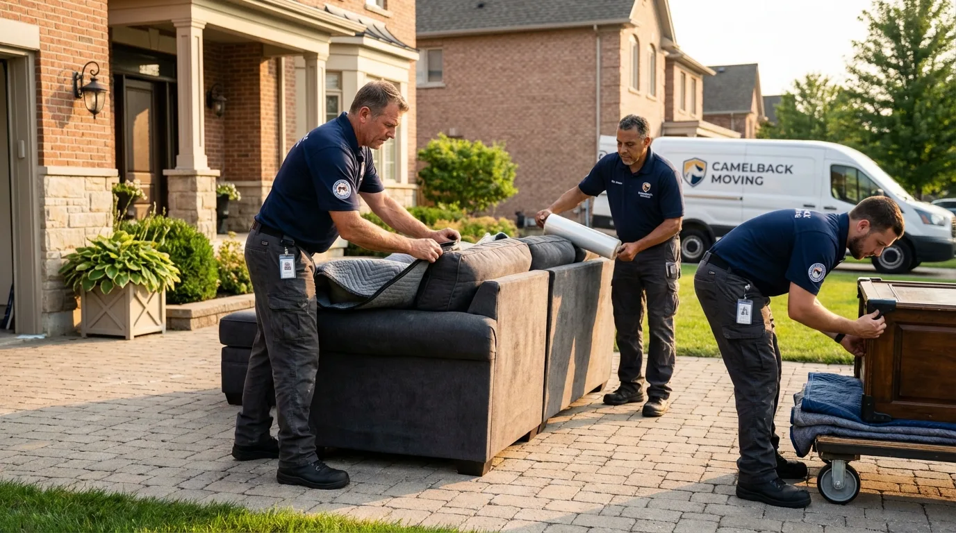 Large estate moving crew wrapping furniture in Bethel, ME